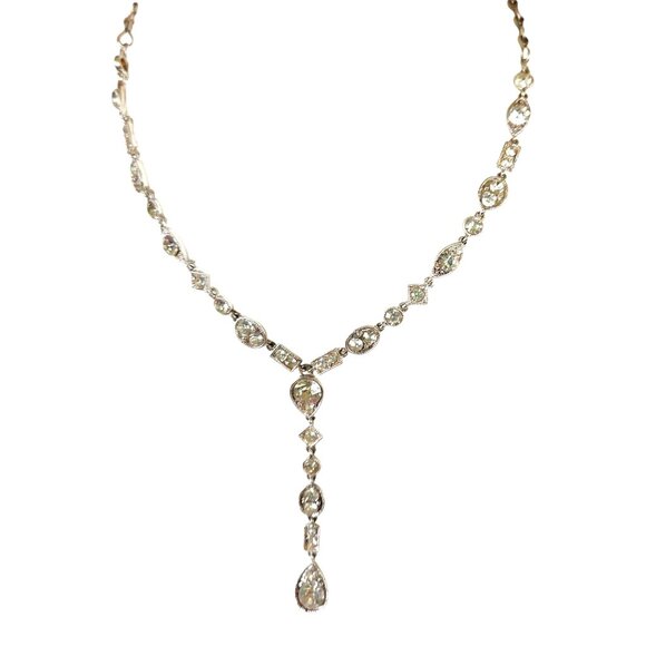 Elegant Silver-Tone Cubic Zirconia Y-Necklace With Teardrop Pendant - Picture 2 of 7